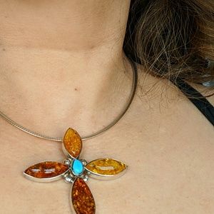 Sterling silver amber cross pendant